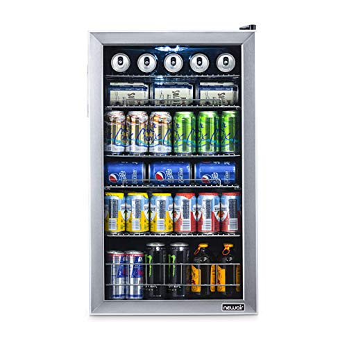 NewAir Beverage Refrigerator Cooler, 126 Cans, Stainless Steel, Right Hinge Glass Door - AB-1200