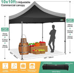 COBIZI 10x20 Heavy Duty Pop-Up Canopy Tent With 6 Sidewalls - Black
