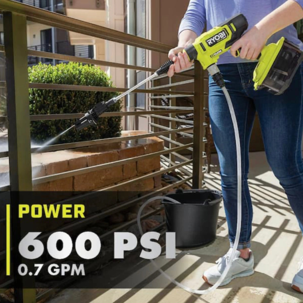 Ryobi ONE+ HP 18V Cordless Electric Cold Water Power Cleaner, 600 PSI 0.7 GPM, 20 ft. Siphon Hose