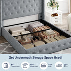 Queen Size Lift-Up Storage Bed With Wingback Headboard, Upholstered Platform Bed Frame With Hidden Storage