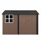 JAXPETY 10 x 10 ft Outdoor Metal Storage Shed With Window And Lockable Door - Brown