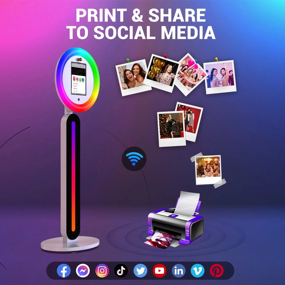 Portable iPad Photo Booth Stand With Ring Light and Remote App Control