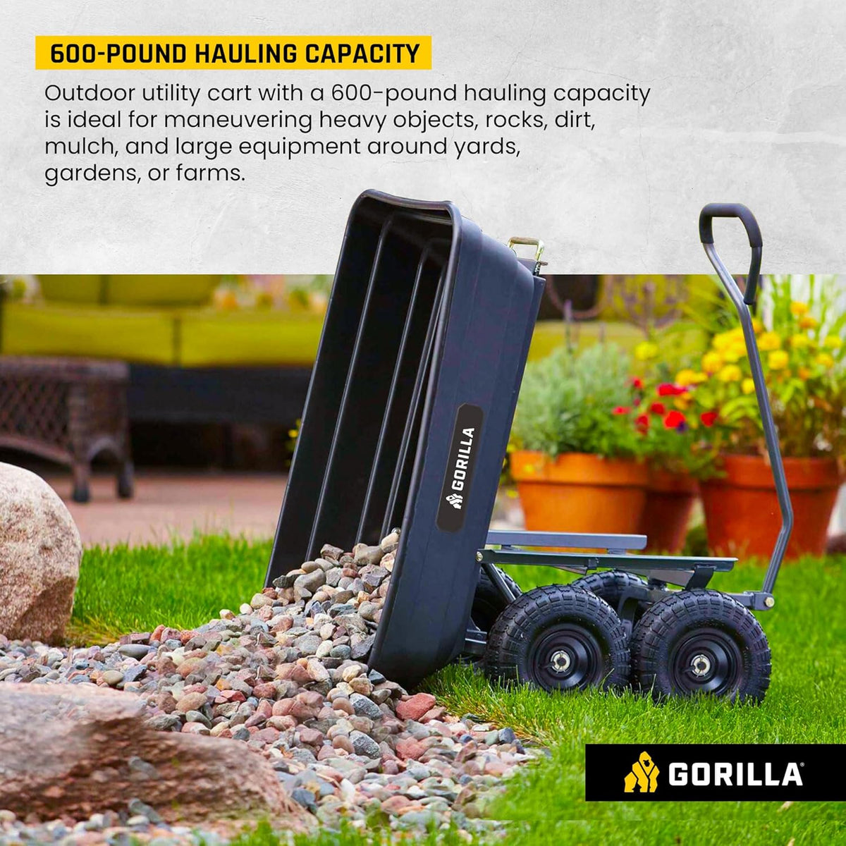 Gorilla Carts Utility Dump Wagon 6 Cubic Feet 1200 lb Capacity Black - GOR6PS