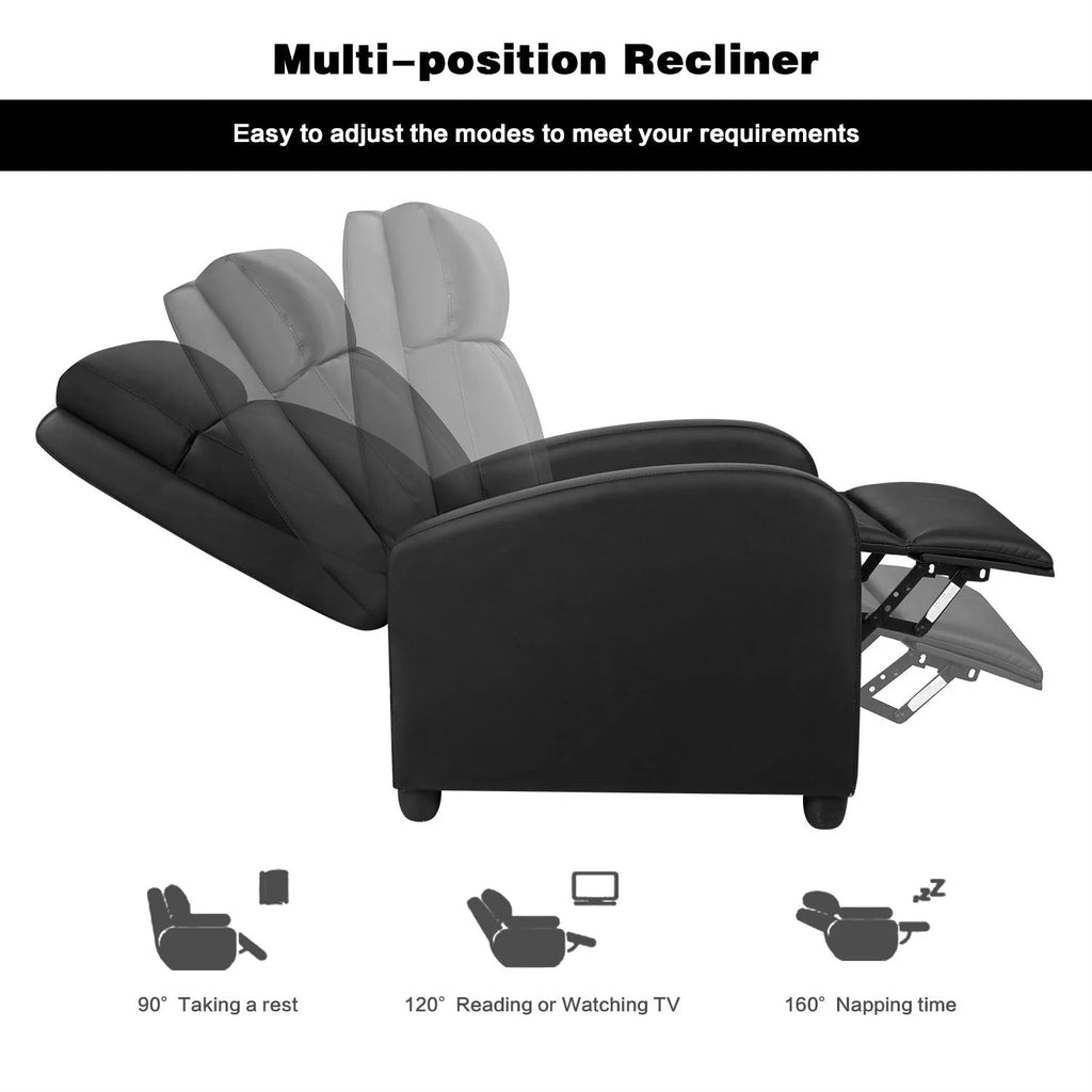 PU Leather Recliner Chair, 27.6 x 35.8 x 38.6 in, 3 Reclining Positions