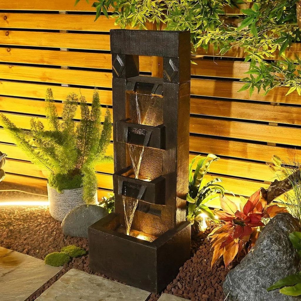 4 Floor-Standing Water Fountain With LED Lights For Garden, Patio, And Living Room