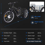 26 Inch Adult 3 Wheel Electric Tricycle With Basket, Fat Tires, 7 Speeds, 350W Motor, 36V 10Ah Battery - BICYCLE
