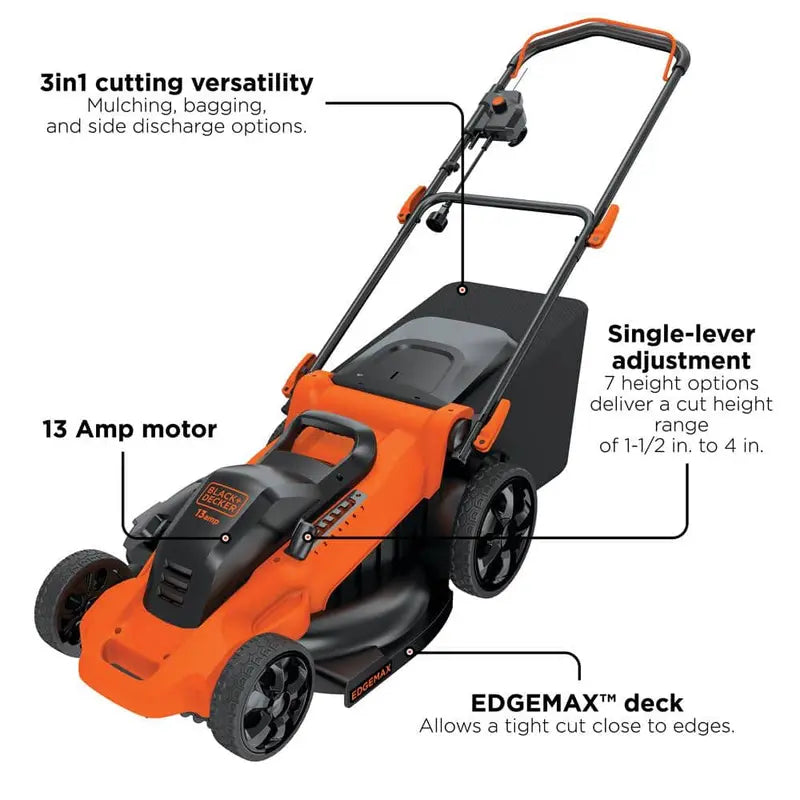 BLACK+DECKER 20 in. 13 Amp Corded Electric Walk-Behind Push Lawn Mower - MM2000