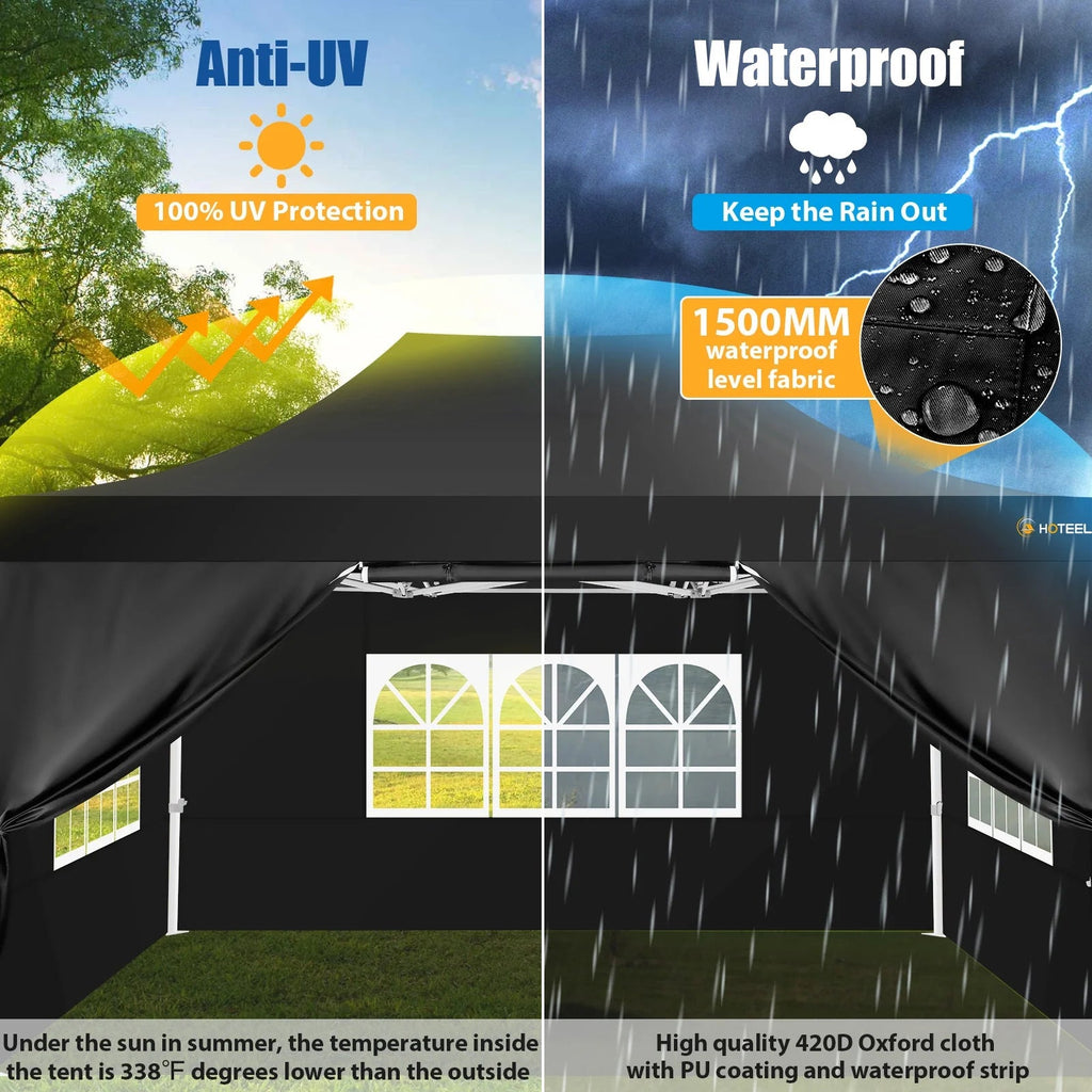 HOTEEL Heavy Duty Pop-Up Canopy Tent 10x15, 4 Sidewalls, Black