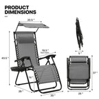 MoNiBloom Zero Gravity Reclining Chairs Set Of 2 With Canopy Shade And Headrest, Black - 330 lbs