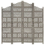 vidaXL 4-Panel Folding Privacy Screen, Solid Mango Wood, 63 x 65 in - Brown