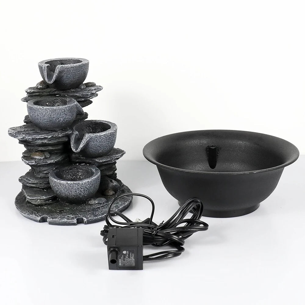 4-Tier Indoor Water Fountain - 7.8 x 7.8 x 10.6 in, Gray Resin