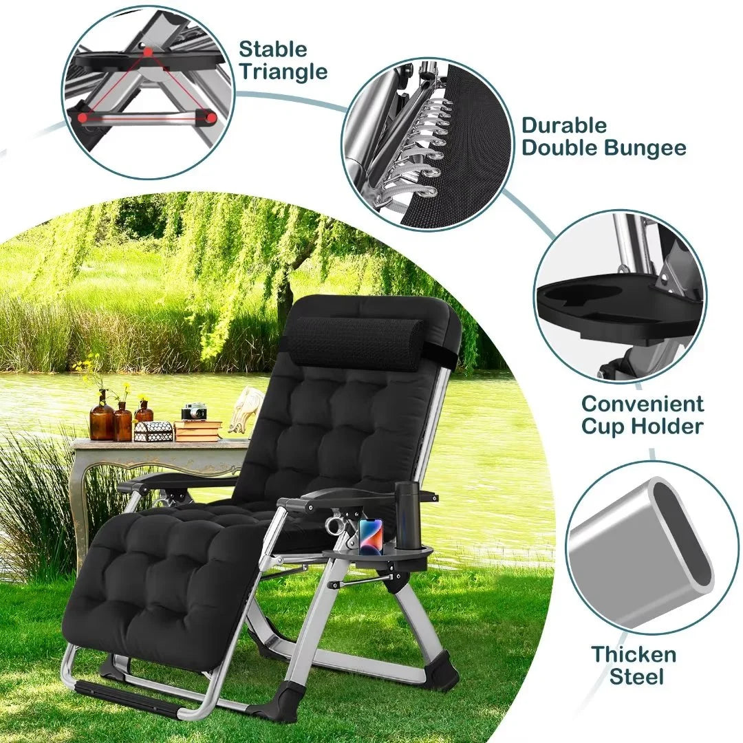 NAIZEA Zero Gravity Lawn Recliner Chairs, 2 Pack, Black