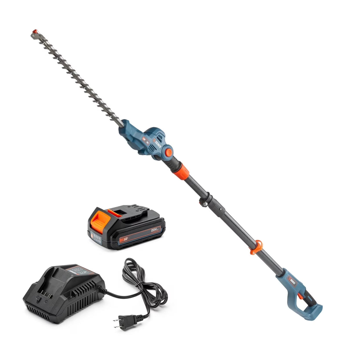 SENIX Cordless Pole Hedge Trimmer, 20 Volt Max, 18-Inch Cutting, 21-Inch Blade - HTPX2-M