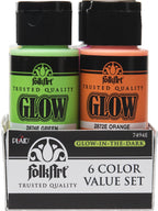 FolkArt 7494E Glow-in-the-Dark Acrylic Paint Set, Matte Finish, Set of 6, 12 fl oz