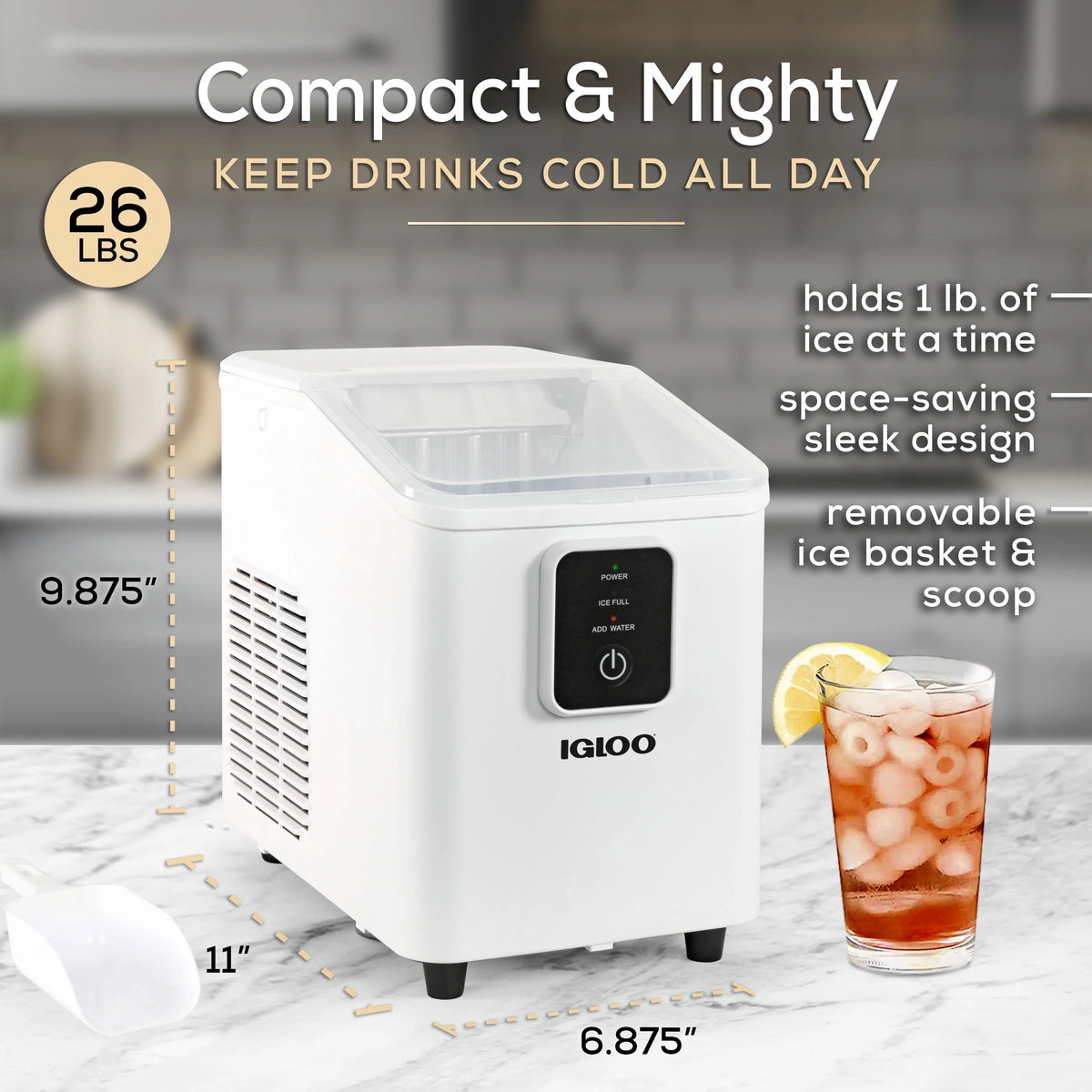 Igloo Self-Cleaning Countertop Ice Maker, 26 lbs. Per Day, 8 Pieces Every 7-8 Minutes, Aqua