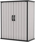 Keter Premier Vertical Outdoor Storage Shed With Floor, Lockable Double Doors, Grey