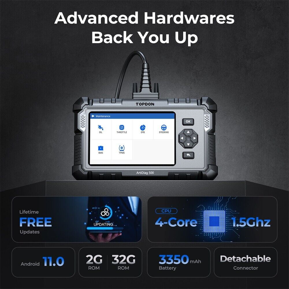 TOPDON Car Diagnostic Scanner With Engine, ABS, SRS, Transmission And CAN Tests - ArtiDiag500