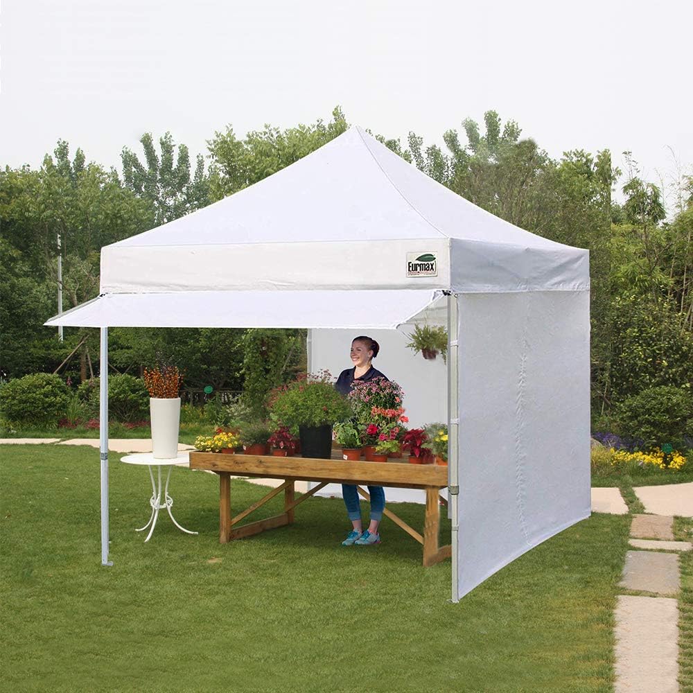 Eurmax USA 10 x 10 Pop-Up Commercial Canopy Tent With 4 Sidewalls, Roller Bag And Awning