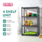 Sterilite Plastic Indoor Outdoor 4-Shelf Shelving Unit, Flat Gray, 3 Pack