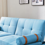 Blue Linen Convertible Futon Sofa Bed With Solid Wood Legs - 65.7in L x 32.2in W x 30in H