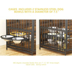 ROOMTEC Large Dog Crate Furniture With Adjustable Bowls, Steel Frame, 48in x 30.3in x 43in
