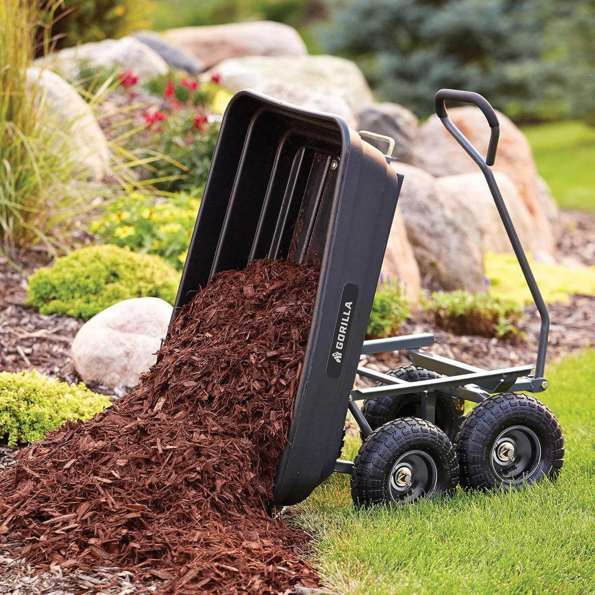 Gorilla Carts Utility Garden Cart, 4 Cubic Feet, 600 Pounds, Pneumatic Tires