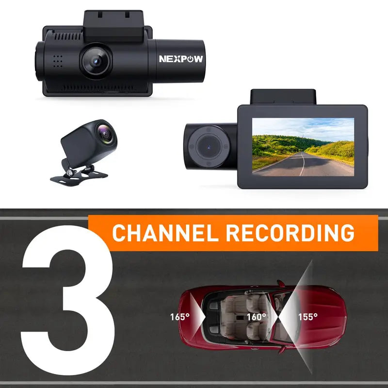 Nexpow 3 Channel 4K Front, Rear And Inside Dash Camera With 3 LCD Screen - DC305V