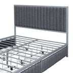 Roomfitters Full Size Upholstered Metal Platform Bed With 4 Drawers, Linen Fabric, Gray - 76.6in L x 55.7in W x 41.7in H
