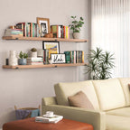 72 Inch Paulownia Wood Floating Wall Shelves, Set Of 2, Burnt - 72 Inch