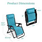 Best Choice Products Oversized Zero Gravity Folding Recliner With Removable Cushion And Side Tray - Fossil Gray