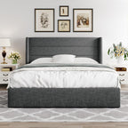 Queen Size Lift-Up Storage Bed With Wingback Headboard, Upholstered Platform Bed Frame With Hidden Storage