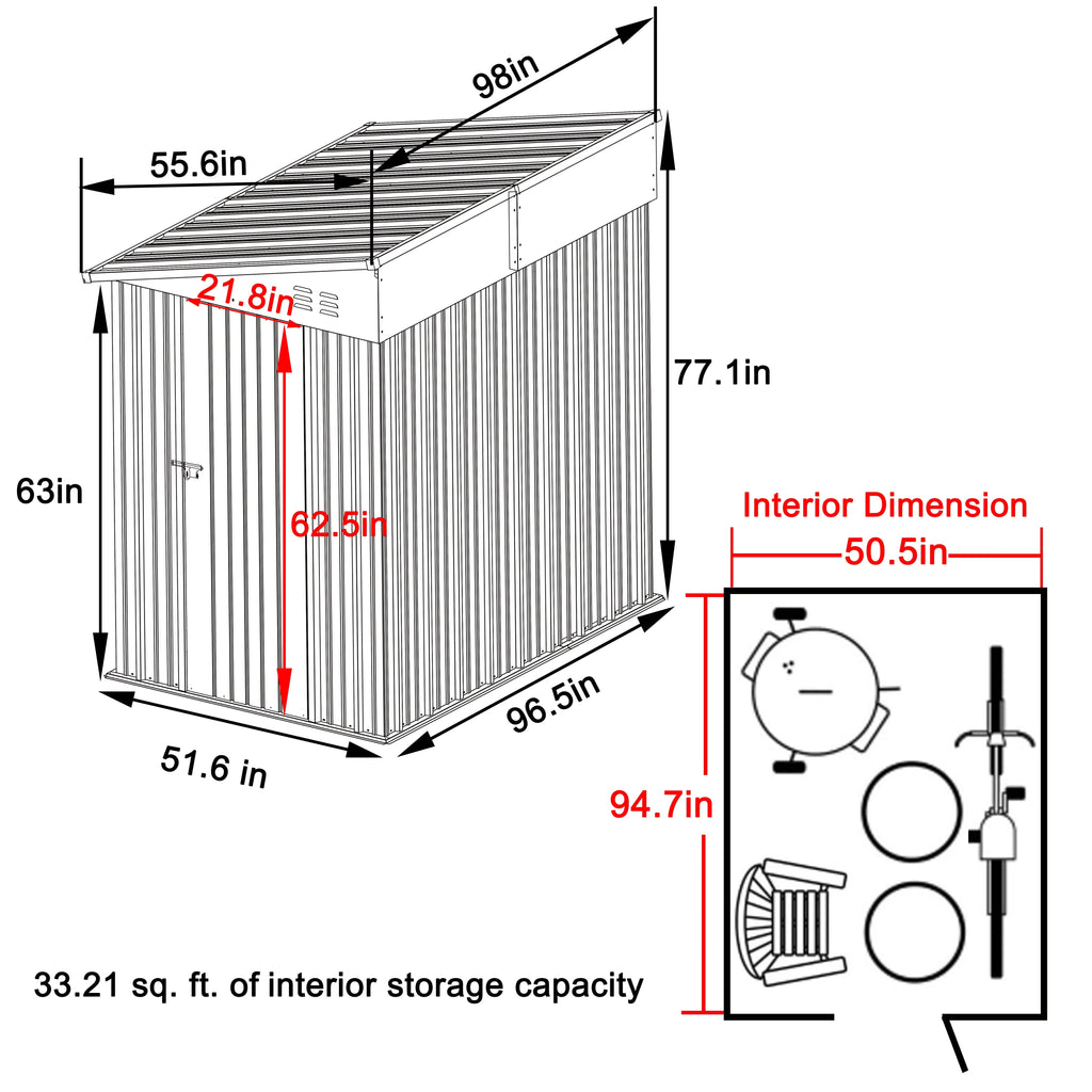 VEIKOUS Outdoor Lean-To Storage Shed 8' x 4', Grey