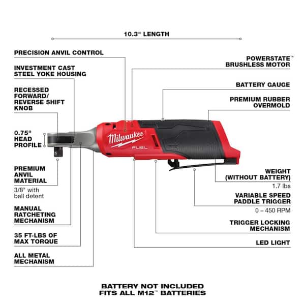 Milwaukee M12 FUEL 12V 3/8 in Ratchet & 1/4 in Impact Driver 2-Tool Kit - 3453-20, 2567-20, 48-11-2420, 48-59-2401