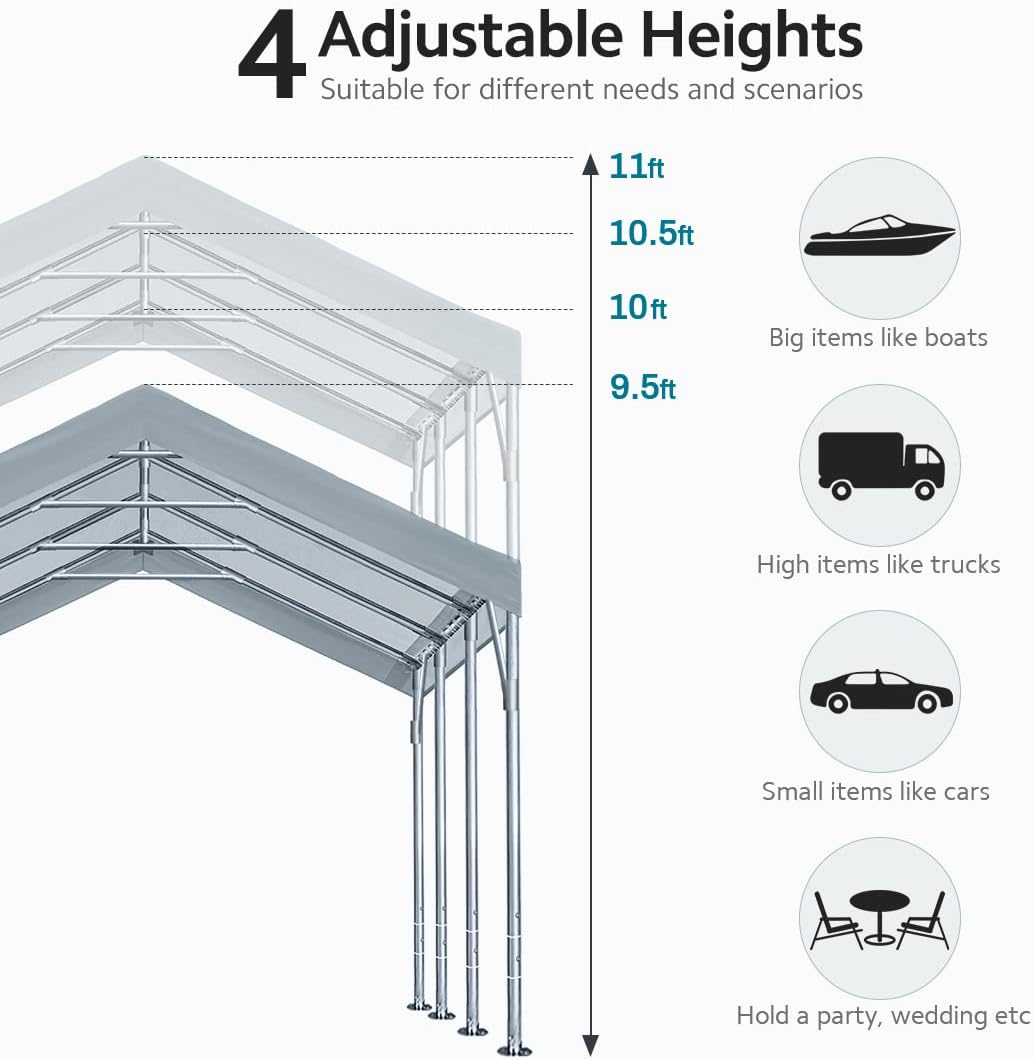 ADVANCE OUTDOOR Heavy Duty 12x20 ft Carport Canopy Garage, Gray