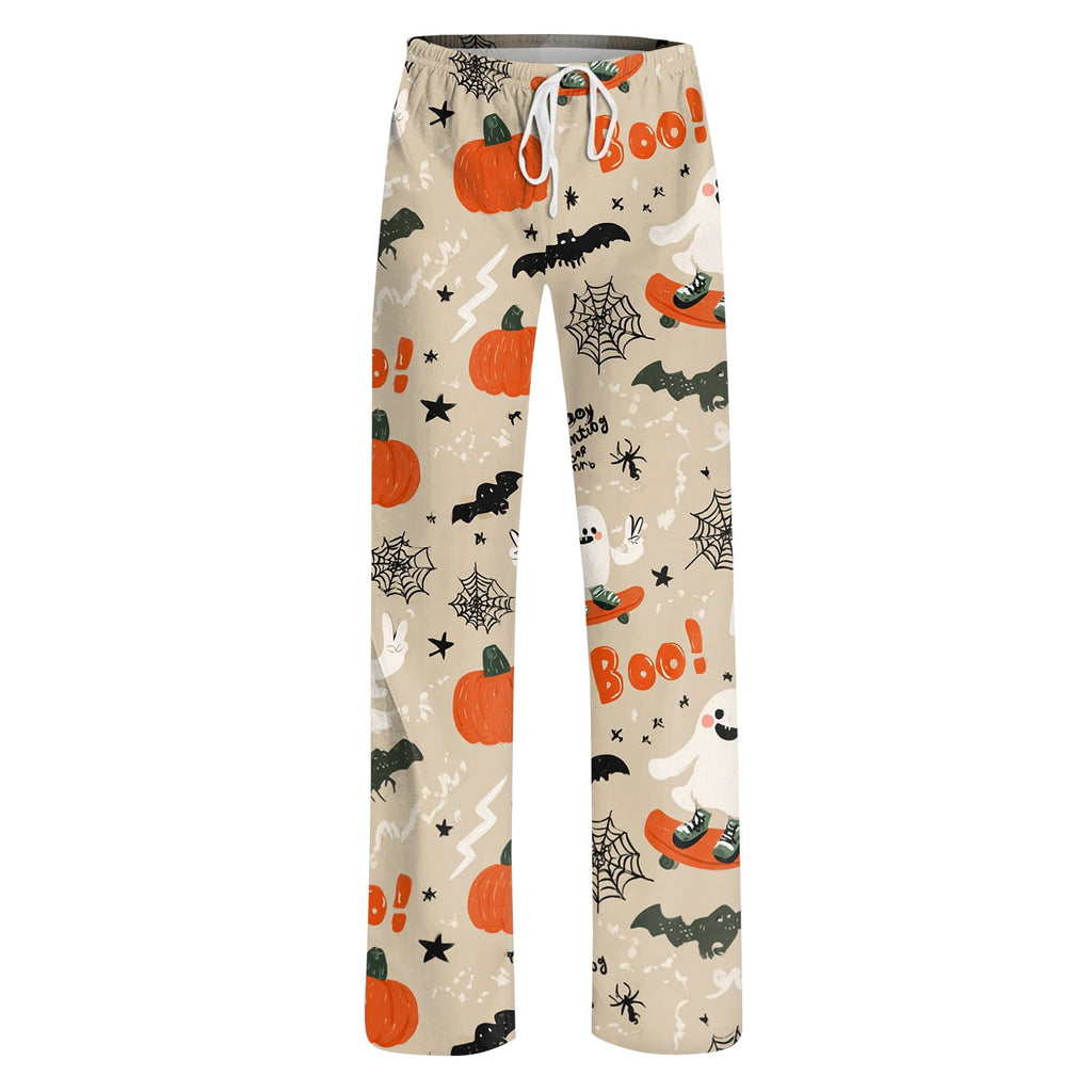 Fabrcox Halloween Womans Pajama Pants Ghost Pumpkin Candy Sleep Pants Women Fall Winter Festival Soft Lounge Pants for Women Khaki S