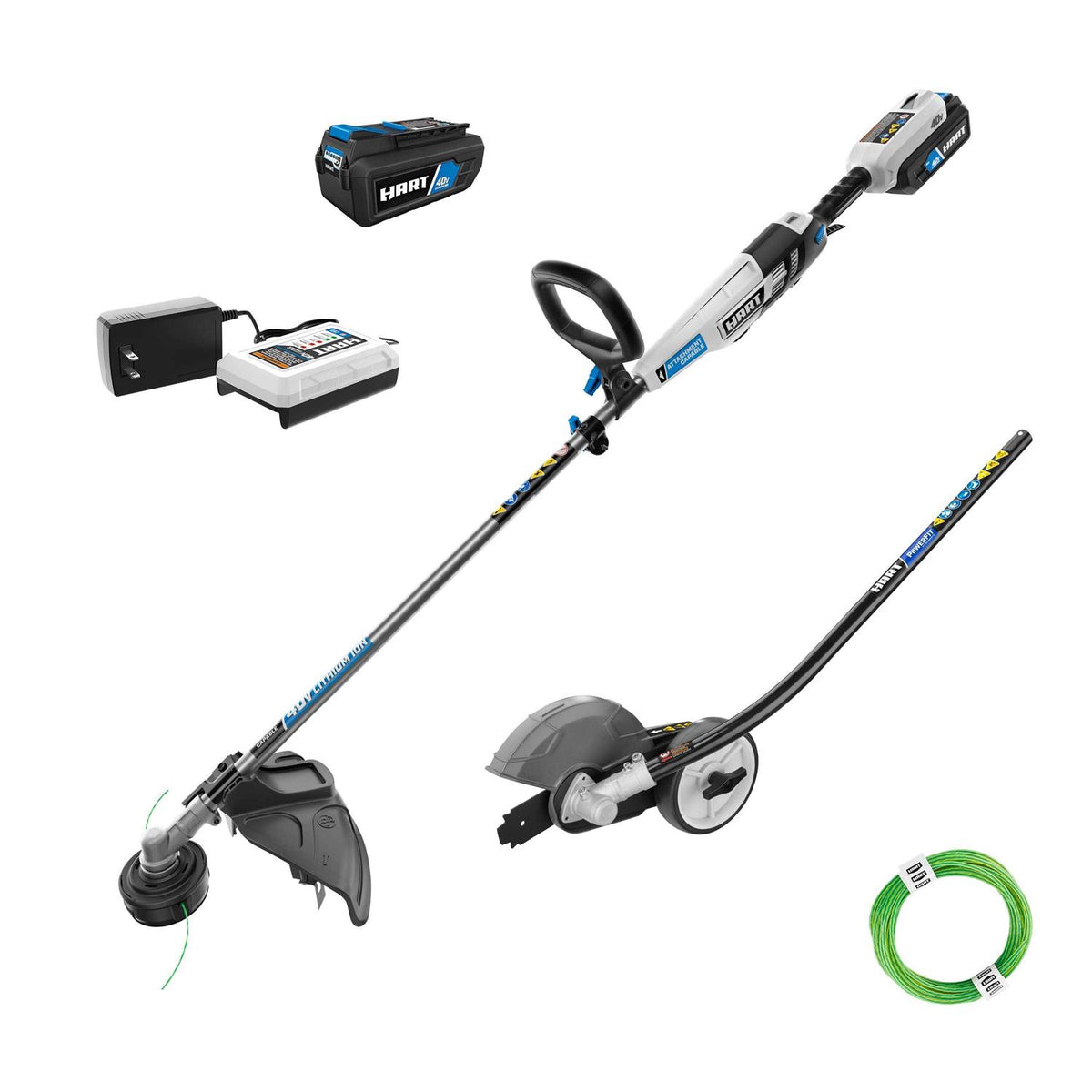 HART 40-Volt Cordless Attachment Capable 15-Inch String Trimmer Kit With Edger Attachment