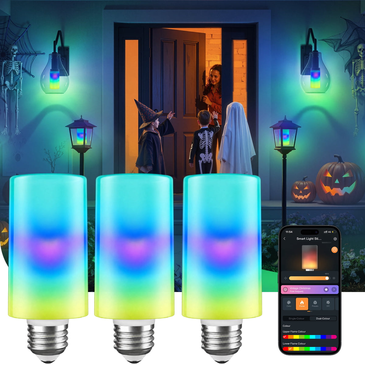 Linkind Smart Light Stick, Flame, Color and White Smart Light Bulb, 800lm, Works with AiDot, Alexa, Apple Home, Google Home, Halloween Decor, Custom Flame Effect, E26, 2.4G WiFi