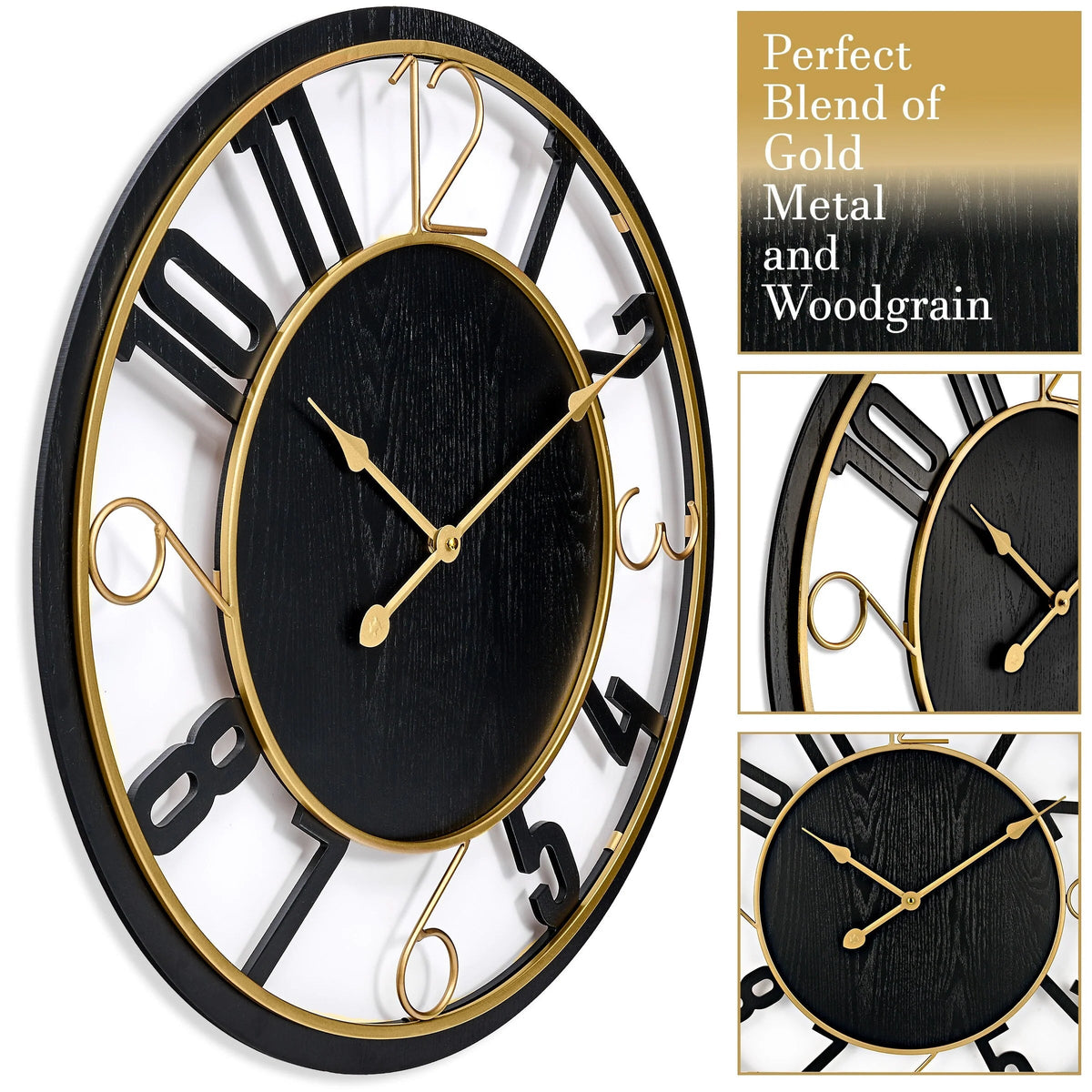 24 Inch Round Wooden Wall Clock With Numeral Design - Battery Operated