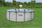 Steel Pro MAX 14 Foot x 48 Inch Round Steel Frame Above Ground Pool Set With 1,000 Filter Pump, Ladder And Cover - Gray