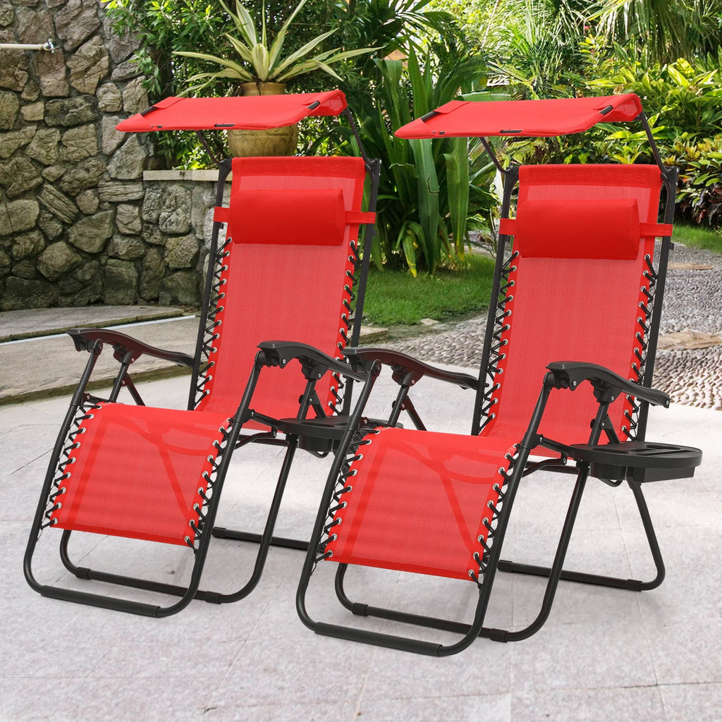 MoNiBloom Zero Gravity Reclining Chairs Set Of 2 With Canopy Shade And Headrest, Black - 330 lbs