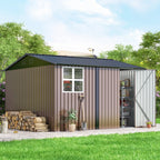 JAXPETY 10 x 10 ft Outdoor Metal Storage Shed With Window And Lockable Door - Brown