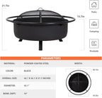 SUNCREAT 42-Inch Wood Burning Patio Fire Pit, Black, 42.1 Inch Diameter x 25.2 Inch High