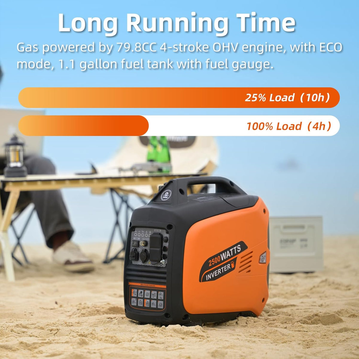 Portable Inverter Generator 2500W Gas Powered - Orange