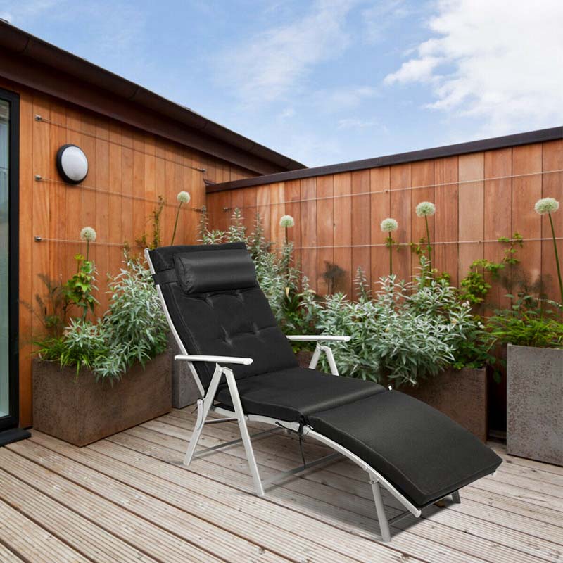 7 Position Folding Outdoor Chaise Lounge Chair With Cushion And Pillow