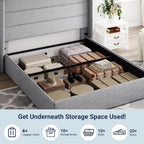 Queen Size Lift-Up Storage Bed With Wingback Headboard, Upholstered Platform Bed Frame With Hidden Storage