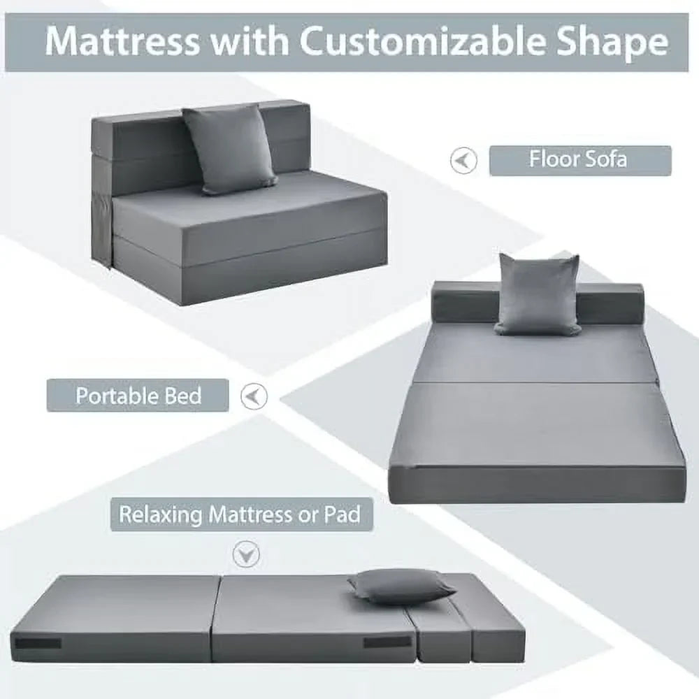 ASDRFYU 6 Inch Tri-Fold Folding Sofa Bed With Pillow