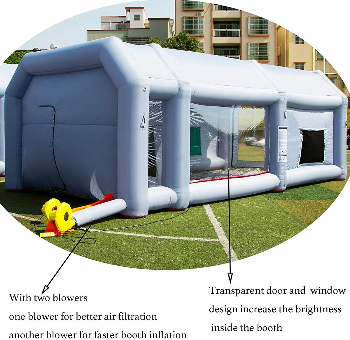 Inflatable Spray Paint Booth Tent 33 x 16.4 x 12 ft With 2 950W And 350W Blowers