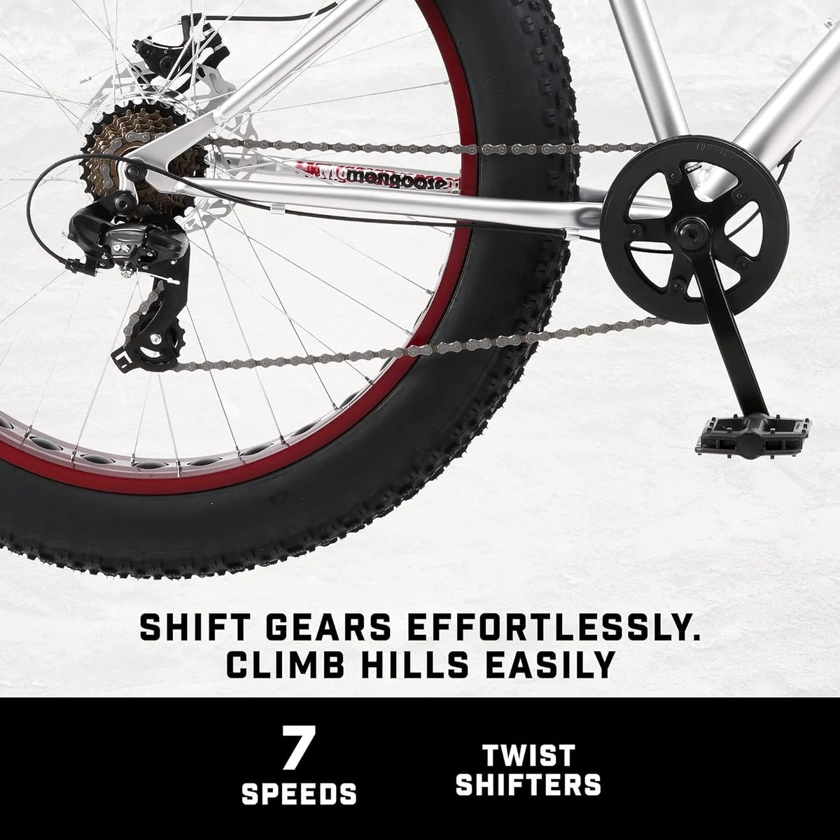 Mongoose Malus Adult Fat Tire Mountain Bike, 26-Inch Wheels, 4-Inch Tires, 7-Speed - R5714C