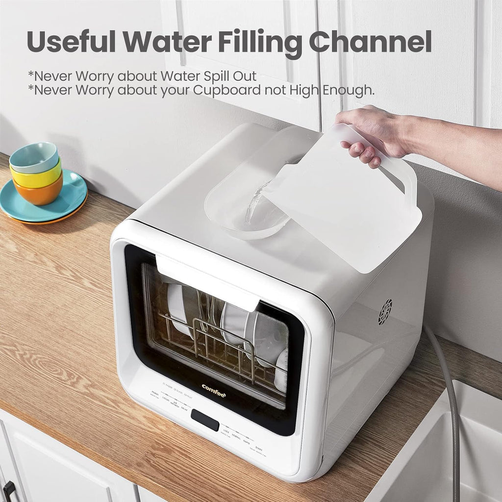 COMFEE' Portable Countertop Dishwasher, 5L Built-In Water Tank, 6 Programs, White - CDC17P0AWB