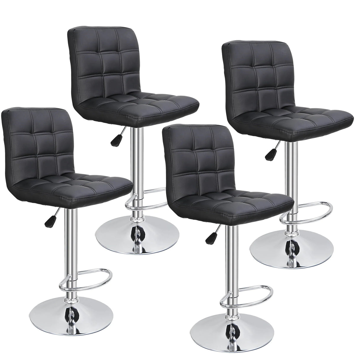 ZENY Bar Stool Set Of 4 With Soft Cushion And Metal Frame - Black